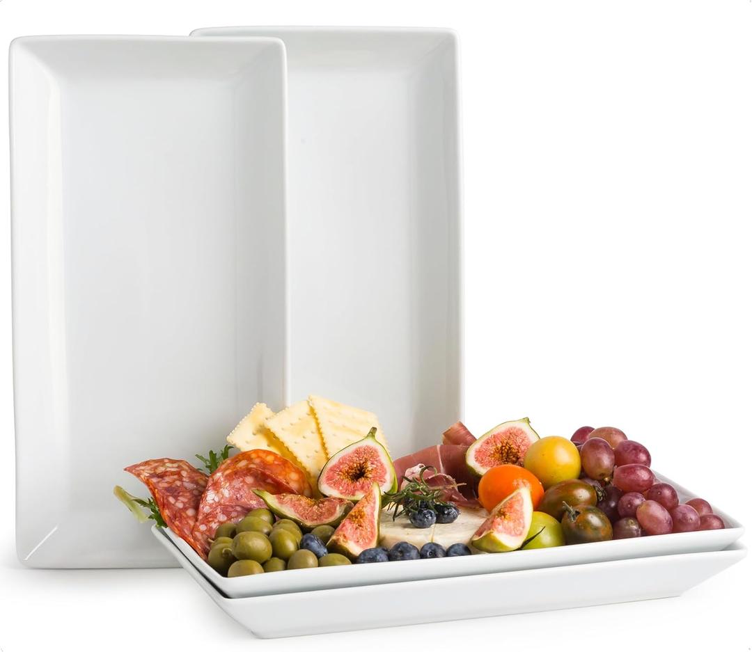 YHOSSEUN Porcelain Serving Platters Rectangular Trays White Serving Platters for Party, Stackable Serving Plates Set of 4, 12 inch