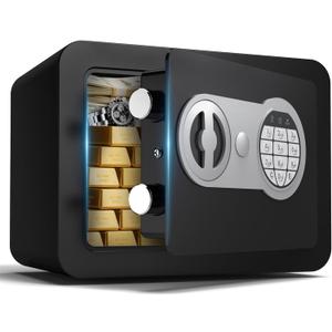 Small Safes for Home Small Safe Box Mini Safe with Coin Slot Personal Safes for Money Cash Documents Kids Safety Box with Digital Keyboard & Sensor Light Caja Fuerte Para Dinero 0.23 Cubic (black)