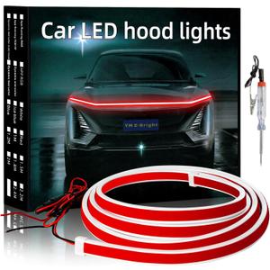 YM E-Bright Led Hood Light Strip Exterior Car Led Strip Light Waterproof Flexible DRL Dynamic Scan Start Up Hoodbeam Kit Daytime Running Lights for Car, Truck, SUV, 12V 59inch, Red, 1 Set