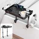 Bedside Shelf Bunk Bed Shelf Bedside Organizer Adjustable Height Top Bunk Bed Accessories Nightstand Tray with Cup Holder Clip On Bedside Table Tray Headboard Shelf Organizer College Dorm Room Black