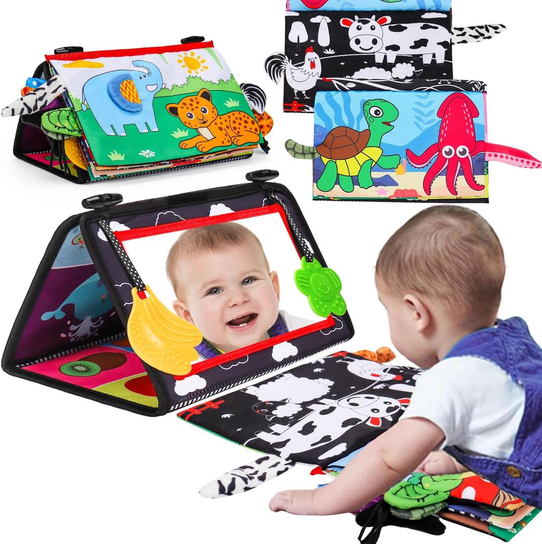 Baby Mirror Tummy Time Toys 0-6 Months with Crinkle Cloth Books Infant High Contrast Newborn Sensory Black and White Toy for 0-3 4 5 6 Months Must Haves Babies 3-6 6-12 Month Boy Girl Baby Mirror Tummy Time Toys 0-6 Months with Crinkle Cloth Books Infant High Contrast Newborn Sensory Black and White Toy for 0-3 4 5 6 Months Must Haves Babies 3-6 6-12 Month Boy Girl