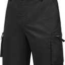 QPNGRP Men's 9" Inseam Stretch Waist Zipper Cargo Shorts with 6 Pockets (Black)