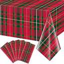 6Pcs Christmas Buffalo Checkered Plaid Party Tablecloth Decorations, Disposable Plastic Red and Green Xmas Rectangle Table Cover Backdrop for Christmas Winter Holiday Party Supplies, 54 x 108 inches