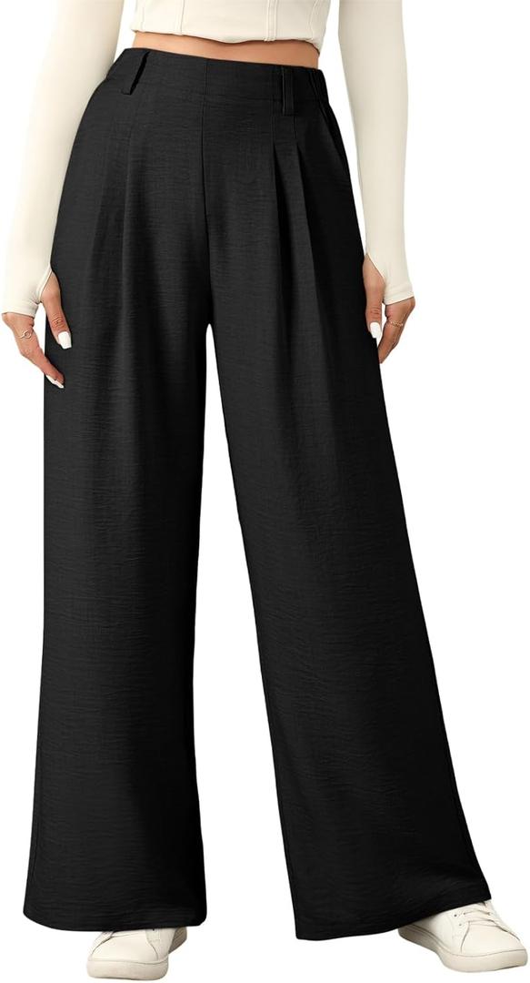 EVALESS Women's Wide Leg Pants High Waisted Business Work Casual Trousers 2026 Summer Comfy Palazzo Pants with Pockets (X-Large, Black)