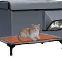 Heated Outdoor Cat House with Heating Pad for Winter, Weatherproof Waterproof Insulated, Dual EscapeDoors, Chewproof Cable, Small Pets Shelter for Outside Feral/Stray Cats (Yard, Garage, Barn, Porch)