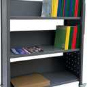 Workington Rolling Book Truck Book Cart with 3 Flat Shelves, Library Book Cart with Swivel Lockable Casters 3001 Gray