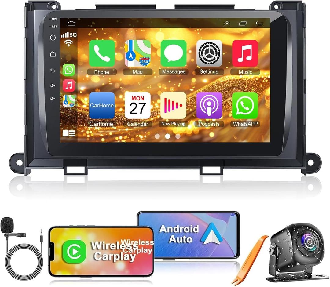 4G+64G Car Radio for Toyota Sienna 2011-2014, Wireless Carplay&Android Auto with Android 13 Support Bluetooth/Voice Control/GPS/WiFi/Back-up Camera/SWC/FM, 9 Inch IPS Touch Screen for Sienna