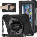 BRAECNstock for Amazon Fire 7 Tablet Case (12th Generation 2022 Release) 7" Shockproof Protective Kids Case with [Rotating Hand Strap] & Stand, Pen Holder, Shoulder Strap, Black