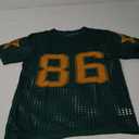 Verdusa Men's Jersey Shirt Y2k Tops Baggy Crochet Short Sleeve Letter Print Vintage Lightweight Pullover Sweater (Medium, Yellow Green)