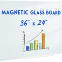 Magnetic Glass Whiteboard for Wall, 36" x 24" Glass Dry Erase Board, Large Frameless White Board for Home and Office with 1 Marker Tray - Normal White