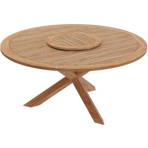 Modway Wellspring Outdoor Patio Round Teak Wood 63" Dining Table in Natural, Unspecified