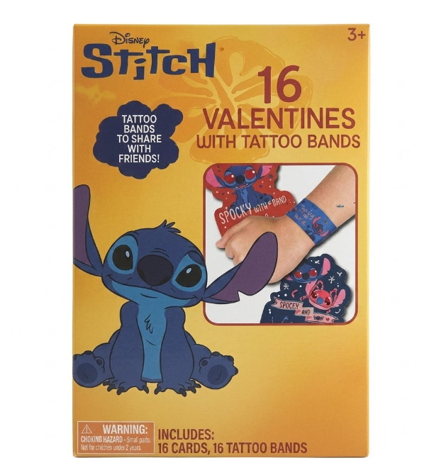 Disney Stitch 16 Collectible Valentines Day Cards w/ Tattoo Bands