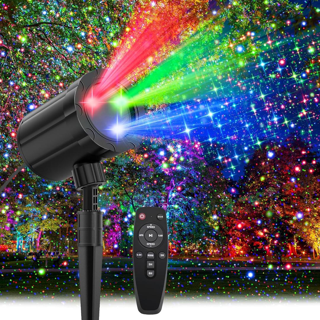 Christmas Projector Lights Outdoor, GUSODOR RGB 3 Colors Starry Sky Effects Projection Light with Remote & Timer, IP65 Waterproof Projector Lights for Indoor Outdoor Christmas Decorations (Large)
