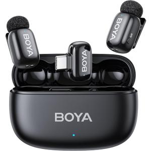 BOYA mini 2 Wireless Lavalier Microphones for iPhone 15/16/17 & Android, AI Noise Cancellation, App Control, 30H Battery Life with Charging Case, Lapel Microphone Wireless for Video Recording Vlogging