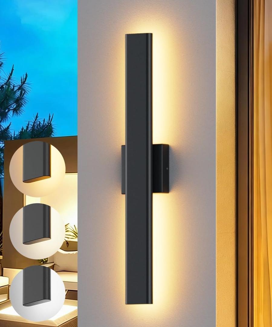 Aipsun Black Outdoor Wall Sconce 3000K 4000K 6000K, 23.6in Modern Exterior Light 1 Pack, Long LED Linear Wall Light Outside Lighting for Entrance, Hallway, Garage, Porch(3CCT)