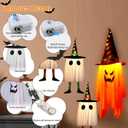 5PCS Halloween Hanging Ghosts, Large Size Lighted Glowing Ghost with Witch Hat Halloween Decorations Ornaments Outdoor Indoor for Home Yard Patio Garden Tree Party Outside