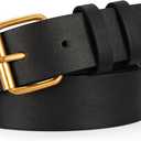 SANSTHS Belts for Women for Jeans Coats Dresses, Leather Belt Women with Classic Bronze Buckle (Black)