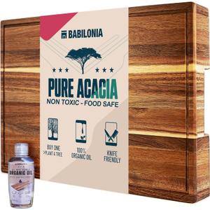 Acacia Wood Cutting Board for Kitchen, 15.7 x 10.2 Inch (ExtraThick 1.6") Wooden Chopping Board for Meat, Cheese, Charcuterie Boards with Handles. Premium Quality Butcher Block (Oil & Plate Included)