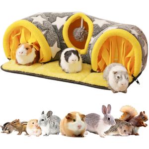 Avont Guinea Pig Hideout Tunnel, Small Animal Hideaway Play Tube Toys with Curtains, Soft Sleeping Bed House for Dwarf Rabbits Chinchillas Hamsters Hedgehogs Ferrets Bearded Dragons and Rats -Star