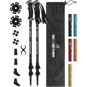 Aluminum Trekking Poles - Quick Adjustable Locks, Comfort Handle, Padded Strap, Snow Baskets - Walking Sticks Suitable for Hiking, Walking (Black)