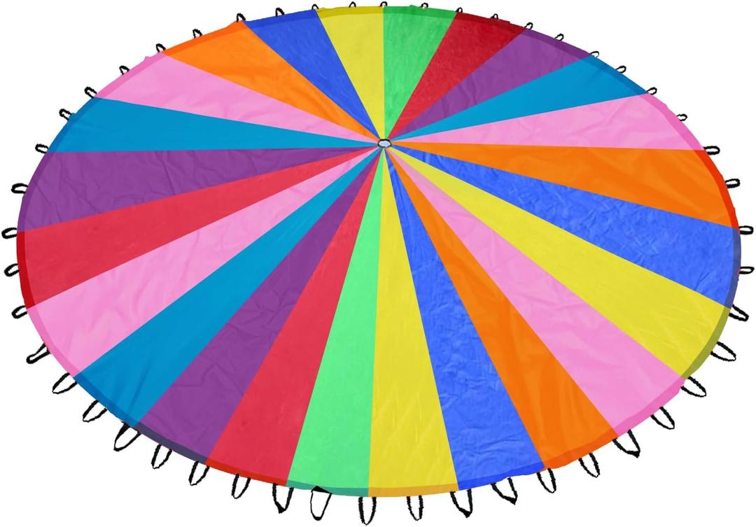 Rainbow Parachute for Kids, Play Parachute Toy with Handles, Parachute Game for Kids Cooperation Group Play and Outdoor Playground Activities (35FT)