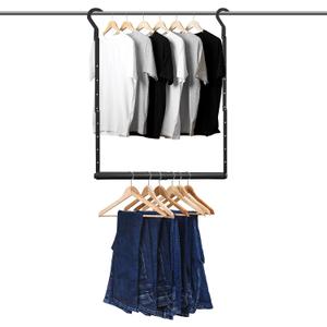 Adjustable Hanging Closet Rod, Heavy Duty Closet Rods for Hanging Clothes, Powder-Coated Black Metal Double Closet Bar, Space-Saving Closet Poles Extender for Clothing Organizer, 1 Pack