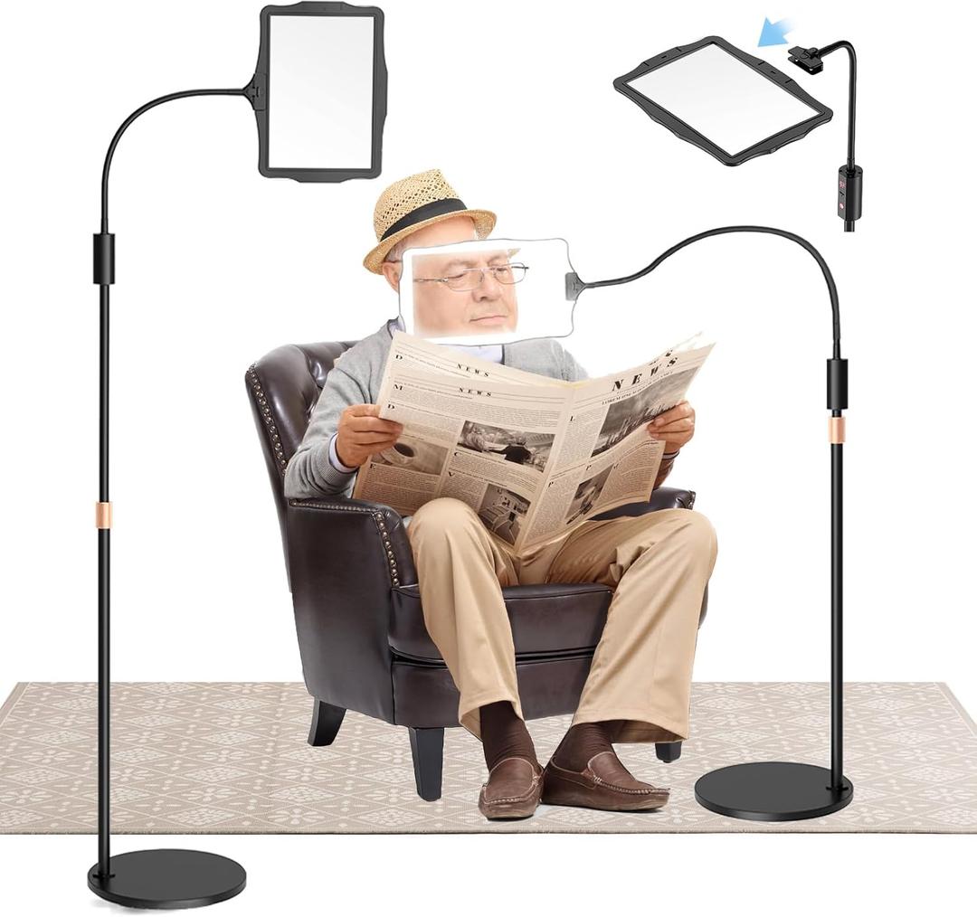 Floor Magnifying Glass with Light and Stand: 48 LED Flexible Hands Free Magnifier Lamp - 2-in-1 Large Lighted Magnifiers for Seniors Reading,Close Work,Jewelry, Repair,DIY