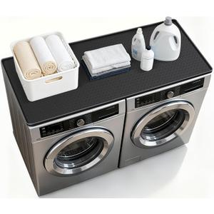 54'' x 27.5'' Washer and Dryer Covers for the Top, Non-slip Silicone Washer Dryer Top Protector for Washing Machine, Waterproof Washer Dryer Countertop for Laundry Kitchen Home (Black)