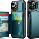Vinich for iPhone 12 Pro Max Wallet Case with Card Holder, RFID Blocking Credit Slots Kickstand Shockproof Phone Cover Fit for iPhone 12 Pro Max 6.7" Bluish Green