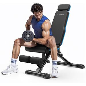 MERACH Adjustable Weight Bench, 990LBS Fast Folding Weight Benches for Home Gym, Workout Bench with Extended Head Support, Incline Decline Flat Utility Bench Press for Full Body (Black)