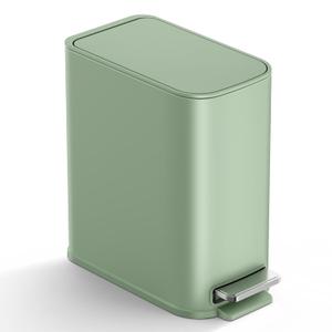 TIPGO Small Bathroom Trash Can with Lid Soft Close, Step Pedal, 1.3 Gallon / 5 Liter Stainless Steel Slim Garbage Can for Office, Diaper Waste Basket with Removable Inner Bucket (Green)