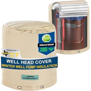 Cholila Cover Snap Round Water Well Pump Cover - (5°F) Insulated Well Pump Cover - 8"Dia x 12"H Well Covers for Yard - Sprinkler Covers for Outside - Well Head Cover Khaki