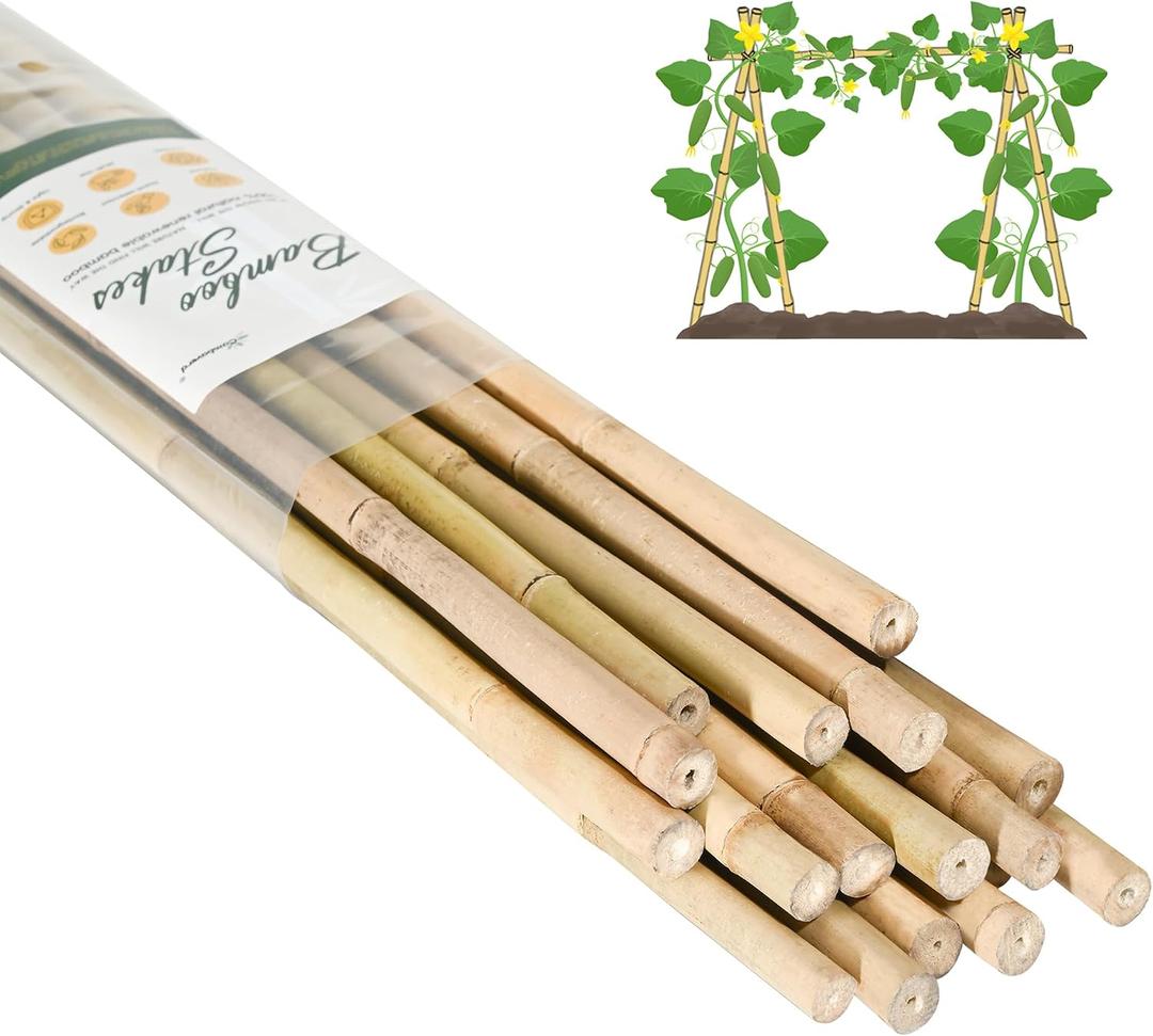 Cambaverd Bamboo Stakes 7 Feet, Natural Plant Stakes for Tomatoes, Climbing Plants Support, Tall Garden Stake - 15 Pack Bamboo Poles