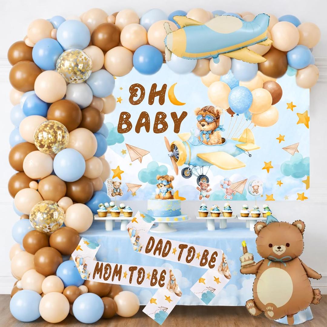 Woodland Animals Baby Shower Decorations Kit - Gender Neutral Forest Party Decor Includes Backdrop Banner, Balloon Garland Arch, Cupcake Toppers, Mom to Be & Dad to Be Sashes for Boy & Girl
