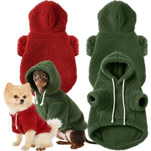 Reginary 2 Pcs Fuzzy Small Dog Hoodie Winter Dog Sweaters Double-Sided Plush Warm Soft Hooded Puppy Pet Sweatshirt Clothes Coats(L: Weight:8.5-13.2lb,Green and Red)