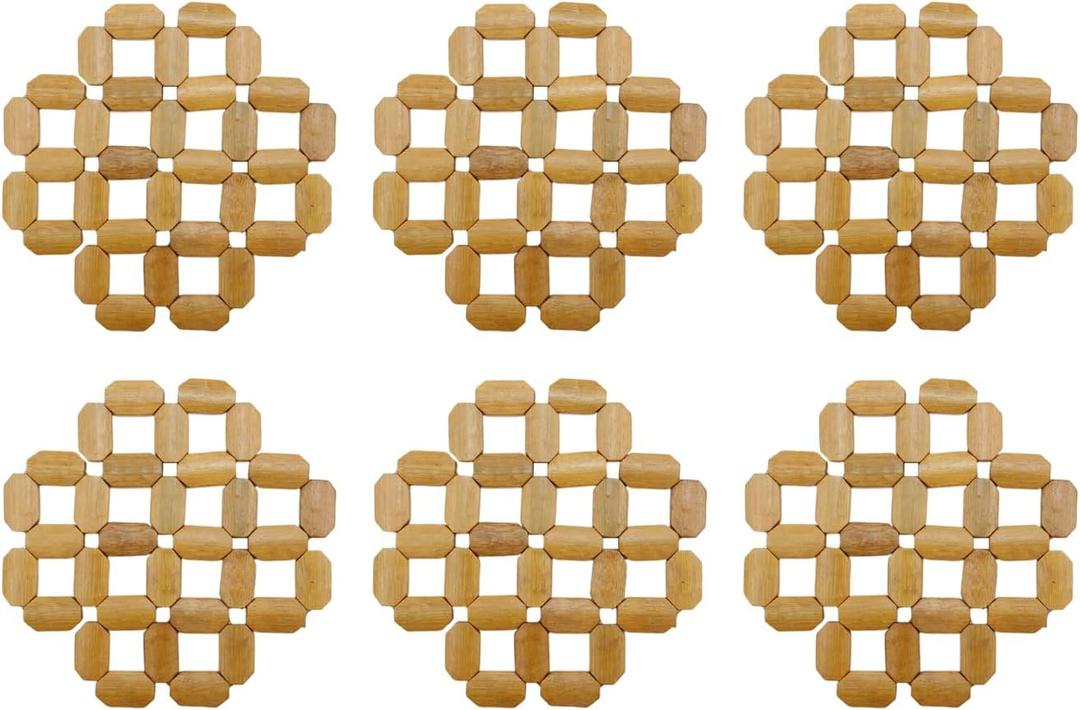 Semetall Wooden Trivets, Set of 6 Natural Wood Trivet Mat,6" Kitchen Wood Hot Pads Trivet-Heat Resistant Pads for Hot Dishes