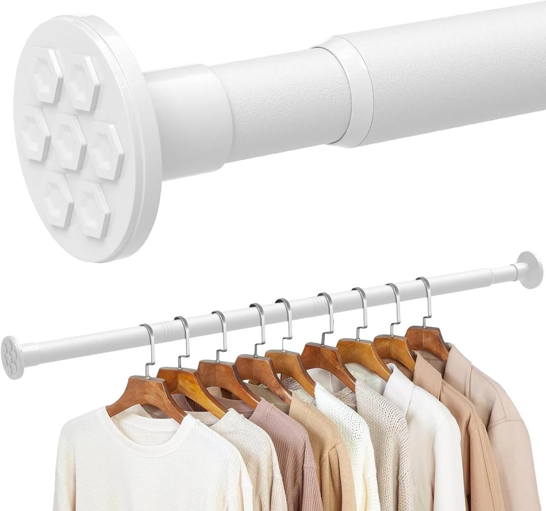 No Drilling Closet Rod, 27.5-82 Inches Hanging Closet Rod for Clothes, Closet Bar & Pole Heavy-duty, Closet Rods for Hanging Clothes For Closet Wardrobes Bathroom Laundry RV Curtains,White