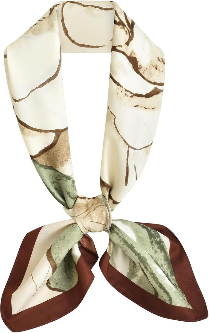 Large Silk Feeling Hair Scarf Bandanas for Women Elegant Silky Satin Neck Scarves 35inches Square Hair Sleeping Wrap (12 S12 Beige Bloom)