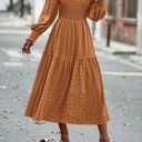 PRETTYGARDEN Women 2026 Spring Puff Long Sleeve Crewneck Smocked Maxi Dress Empire Waist Tiered A-line Swing Flowy Long Dress (XL)