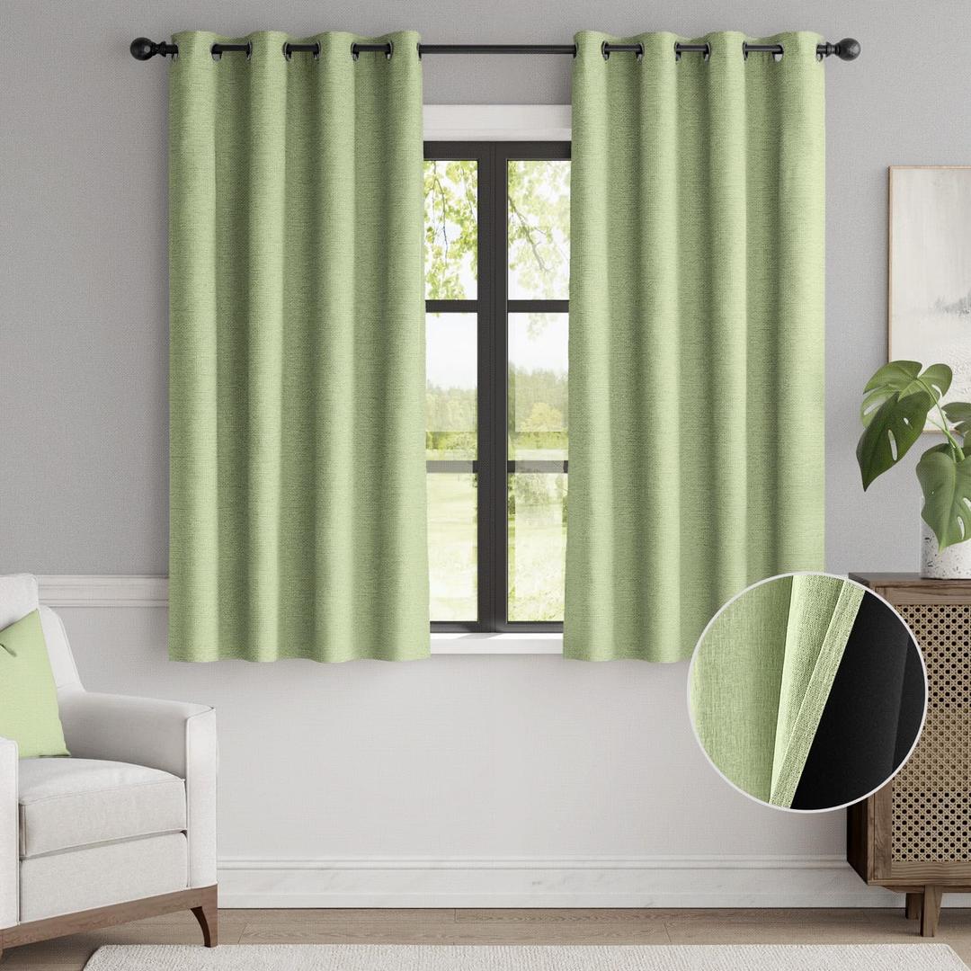 jinchan 85% Blackout Curtain 63 Inches Long, Faux Linen Curtain for Living Room, Thermal Insulated Room Darkening Grommet Top Window Drape, 1 Panel Curtain for Bedroom Kiwi Green