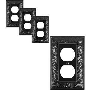 4-Pack Duplex Outlet Cover Plate, Paisley Pattern Decorative Metal Wall Plates for Electrical Outlets, 1 Gang Receptacle Cover, Black Switch Plates and Outlet Covers