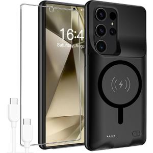 Battery Case for Galaxy S24Ultra,Upgraded 12000mAh High Capacity Rechargeable Portable Protective Extended Charger Case Compatible with Galaxy S24 Ultra(6.8 inch) Wireless Charging Case & Carplay-Black