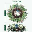 Hydrangea Wreath for Front Door Year Round, 20-22" Spring Summer Wreath with Buffalo Check Burlap Bow Eucalyptus, Handmade Decor Used for Door Porch Wall Farmhouse Holiday