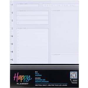 Happy Planner Undated Refill Paper for Planners and Journals, Neutral Lined Dashboard Layout Daily Notebook Planner Paper, Big Size, 100 Sheets 8 1/2" x 11"