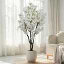 6ft Tall Cherry Blossom Artificial Tree, Handmade White Cherry Tree, Fake Flower Faux Silk Leaves Plant, Artificial Plants for Home Office Indoor Outdoor Party Wedding Christmas Decor