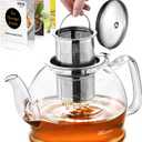 STNTUS Glass Teapot, 40 oz. / 1200 ml for Loose Tea, With Infuser and Stainless Steel Strainer, Stovetop Safe, 4-6 Cups