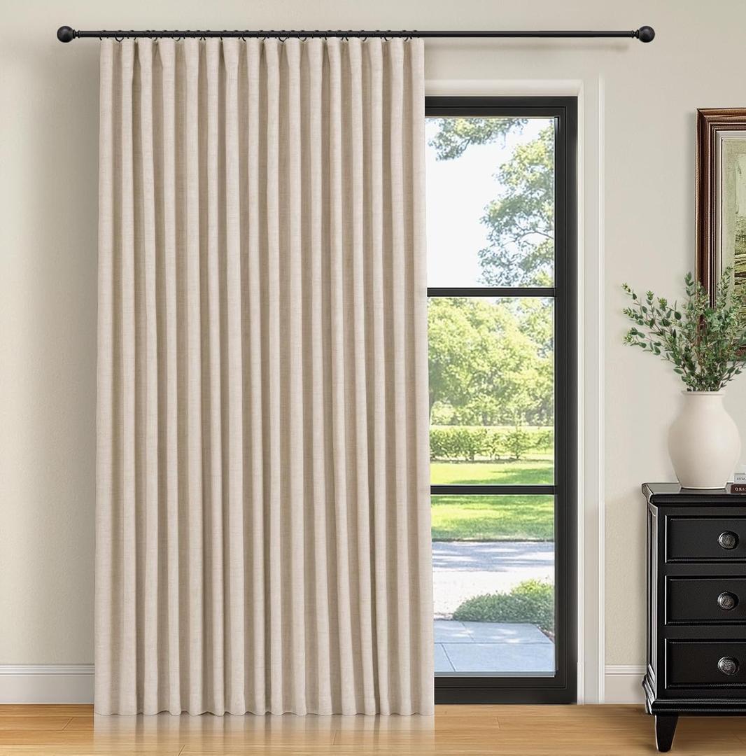 INOVADAY 100% Blackout Curtains for Bedroom, Black Out Curtains 96 Inch Long, Clip Rings Linen Blackout Drapes, Thermal Insulated Room Darkening for Living Room, 1 Panel - Oatmeal,W102xL96