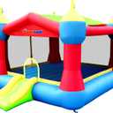 Bounceland Inflatable Party Castle Bounce House Bouncer, 16 ft L x 13 ft W x 10.3 ft H, Basketball Hoop, Removable Sun Roof, UL Strong Blower included, Fun Slide and Bounce Area, Castle Theme for Kids