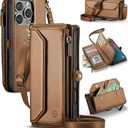 Wallet Case Compatible with iPhone 16 Pro Max 6.9" RFID Blocking 10-Card Holder Soft PU Leather Magnetic Snap Shoulder Strap Zipper Pocket Phone Case Fit for iPhone 16 Pro Max - Brown