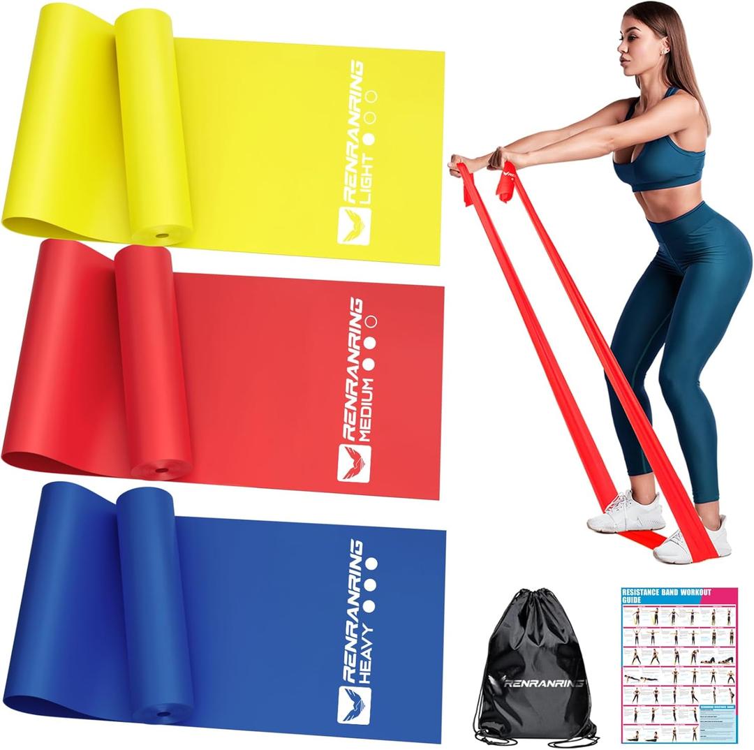 RENRANRING Resistance Bands for Working Out, Exercise Bands for Physical Therapy, Stretch, Recovery, Pilates, Rehab, Strength Training and Yoga Starter Set (13FT, 1-Yellow,Red,Blue)